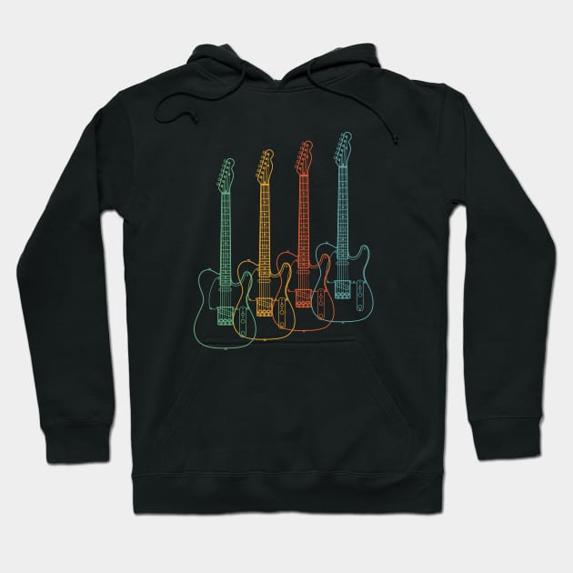 Four T-Style Electric Guitar Outlines Retro Color Hoodie by nightsworthy